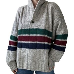 Men’s Vintage 1990s Eddie Bauer Striped Wool Cowl Neck Chunky Sweater Size Small